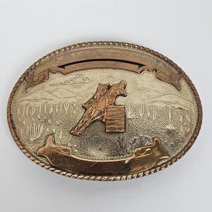 Vtg Comstock German Silver Belt Buckle‎ Bronc Rider Rodeo Cowboy Barrel Racing